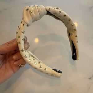 Lele Sadoughi Cream Headband with Gold Heart Accents